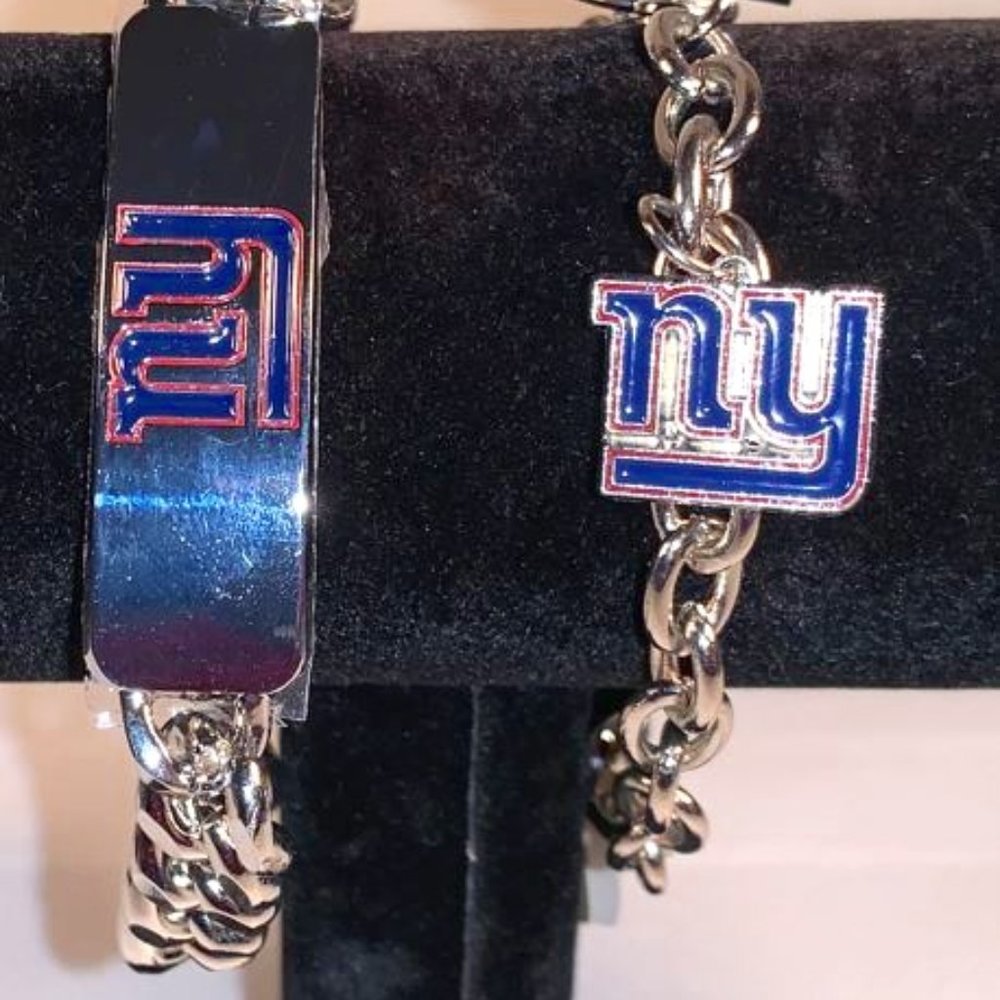 New York Giants "His & Hers" Matching Bracelets! High Polish Chrome and Enamel!